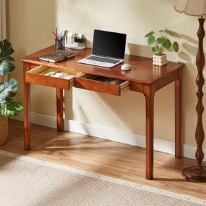 Solid Wood Computer Desk with Storage Drawers (Walnut Color, 47.2inch)