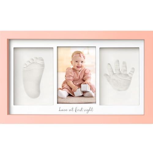 KeaBabies Baby Hand and Footprint Kit - Clay Handprint Keepsake Frame, Newborn Nursery Picture Frame, Personalized New Mom Gifts for Baby First Christmas Shower (Sweet Pink)