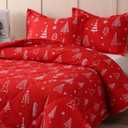 JSD Red Kids Christmas Comforter Set Twin Size, 2 Piece Xmas Tree Printed Microfiber Bedding Set, Machine Washable