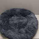 28in Large Dog Bed, Medium Size Dog and Cats, Calming Donut Bed for Puppy and Kitten, Washable Round Fluffy Pet Bed (Dark Grey)