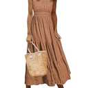 AlvaQ Dress for Women 2025 Summer Casual Loose Crewneck Solid Color Long Dresses Aline Sundress Fashion 2025 Light Brown Large
