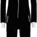 WOTOGOLD Men and Women Adult Pajamas Sportswear Hooded Unisex Jumpsuit (Large, Black With White Zipper)