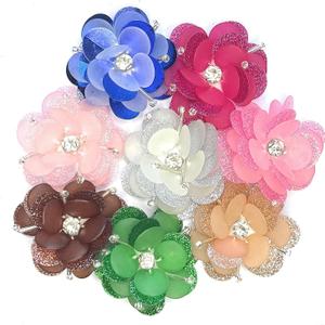 8 Pieces Iridescent Mixed Color 2' Sequin Shell Flowers Rhinestones Beading Applique, Crystal Beaded Mix Flower Applique sew on Cloth Patch DIY Garment Accessory Cloth Headband Decor