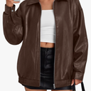 Trendy Queen Womens Leather Jacket, Oversized Going Out & Everyday Statement Piece, Bomber Jacktes Moto Coat Size L