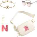 Janhavi Birthday Gifts,Travel Gifts for Women, Initial Crossbody Fanny Pack for Girls, Mini Waist Pack for Travel Essentials, Cute Belt Bag for Girls, Women,Mum Sister-Cream 