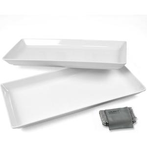 Long Melamine Serving Platter, 17.3x8x1.5 inch Rectangle Serving Trays for Party, Long Serving Platters Plates for Appetizer, Charcuterie, Bread, Fruit, Dessert, Set of 2, White