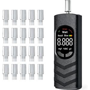 Breathalyzer Alcohol Tester, USB-C Rechargeable Breath Alcohol Tester with Color LCD Display, Semiconductor Sensor, 20 Mouthpieces, Portable Pocket Device for Home, Parties, Car Safety Checks (Black)