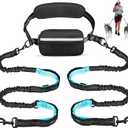 Hands Free Dog Running Leash with Adjustable Waist Belt, Dual Handle Elastic Bungees Retractable Rope for Medium and Large Dogs, Reflective Stitches for Walking Hiking Biking (Large, 25-120lb)