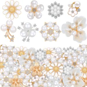 80 Pieces Rhinestone Buttons - Faux Pearl, Flat Back Flower Rhinestone Buttons for Jewelry Making, DIY Craft, Wedding, Party, Home Decoration, Hair Accessory (Vintage Style)
