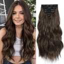 Clip in Hair Extensions for Women, Natural Chestnut Brown Extensions, 20 Inch 6PCS Hairpieces Long Wavy Soft Thick Hair Extensions clip ins