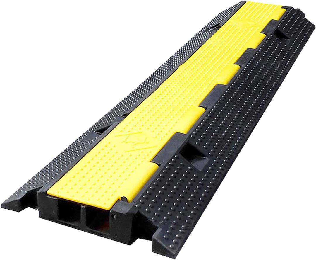 1 Pack Rubber Cable Ramp Hose Cable Protector Ramp 2 Channel 22000Lbs Load Capacity Traffic Speed Bump Wires Power Lines Extension Cord Cover for Indoor Outdoor
