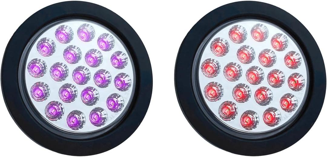 4 inch Round Dual Revolution LED Tail Lights Red Stop Turn Tail Lights and Purple as Auxiliary Color for Truck Trailer RV Jeep with Rubber Grommet 3 Prong Wire Pigtails Waterproof