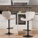Shintenchi Bar Stools Set of 2 Modern Swivel Bar Chairs, Counter Height Faux Leather Metal Barstools, Upholstered Island Chairs with Back and Footrest, Beige