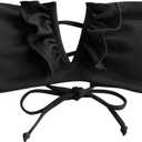 ZAFUL Women's Strapless Bandeau Bikini Top Ribbed V Wired Lace Up Ruffle Tie Swimsuits Bathing Suits Only Top (Black, M)