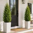 3FT Artificial Topiary Cedar Trees 2 Pack, UV-Resistant Outdoor Faux Pine Shrubs Plants, Realistic Fake Plants Front Porch Decor, Artificial Bushes Cypress for Home Front Door Offices