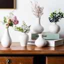 White Ceramic Bud Vase Set of 5, Small Vase for Modern Home Decor, Mini Pottery Vases, Boho Decorative Vase for Living Room Fireplace, Centerpiece Table Decorations