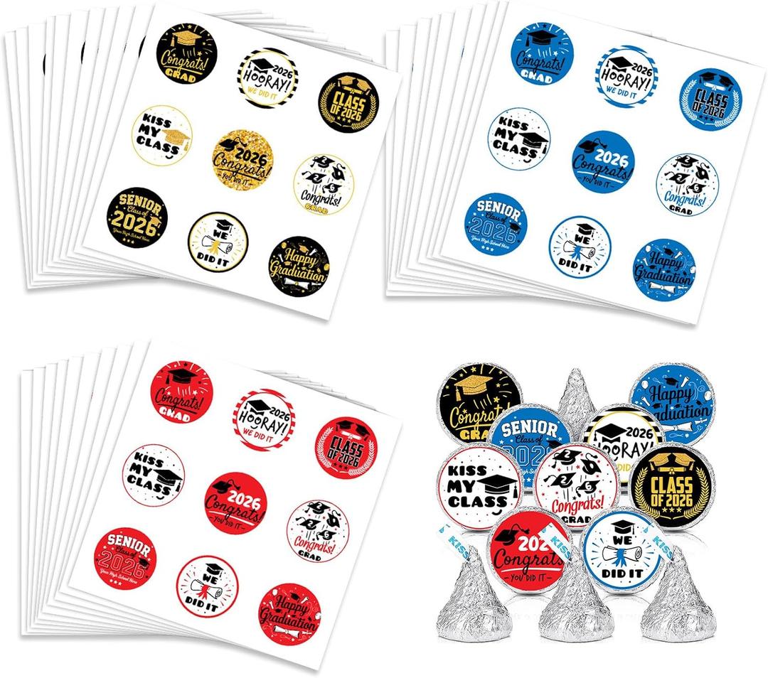 2 x 540 Graduation Stickers on 60 Sheets, Class of 2026 Congrats Grad Stickers for Graduation Party Favors, Candy Labels, Treat Bags, Gift Seals & Decorations