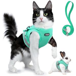 Supet Cat Harness and Leash Set - Soft Mesh Adjustable Cat Vest Harness with Reflective Strap for Walking Cat and Puppy Rabbit (S (Chest: 9.5" - 13.0"), Turquoise)