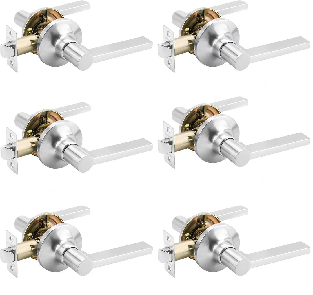 Pack of 6 Passage Door Lever Lock for Hallway Closet, Interior Non-Locking Door Handle, Reversible for Right & Left Side Indoor Lever Sets, Keyless Free Passing Door Handles, Satin Nickel Pack of 6 Passage Door Lever Lock for Hallway Closet, Interior Non-Locking Door Handle, Reversible for Right & Left Side Indoor Lever Sets, Keyless Free Passing Door Handles, Satin Nickel