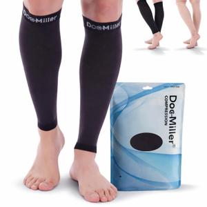 Doc Miller Calf Compression Sleeve for Petite Women & Men, 15-20 mmHg, Footless Leg Sleeve Brace for Varicose Veins, Pregnancy, Running & Cycling, Knee-High, Shin Splints, Recovery, 1 Pair (Large, Black)