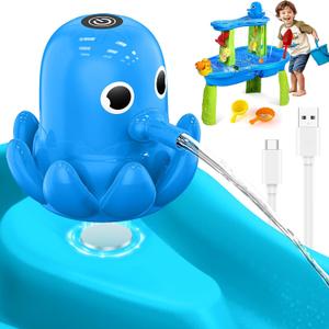 Water Table Pump Octopus, Cordless Rechargeable Pump for Water Tables with Magnetic Mounting, No Drill Installation, Durable Outdoor Water Play Accessories for Kids & Toddlers (Blue)
