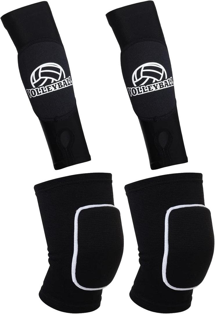 obmwang 2 Pieces Volleyball Accessories Including Volleyball Knee Pads and Volleyball Arm Sleeves with Protection Pads and Thumb Hole for Women Girls Teens Volleyball Training (Black)