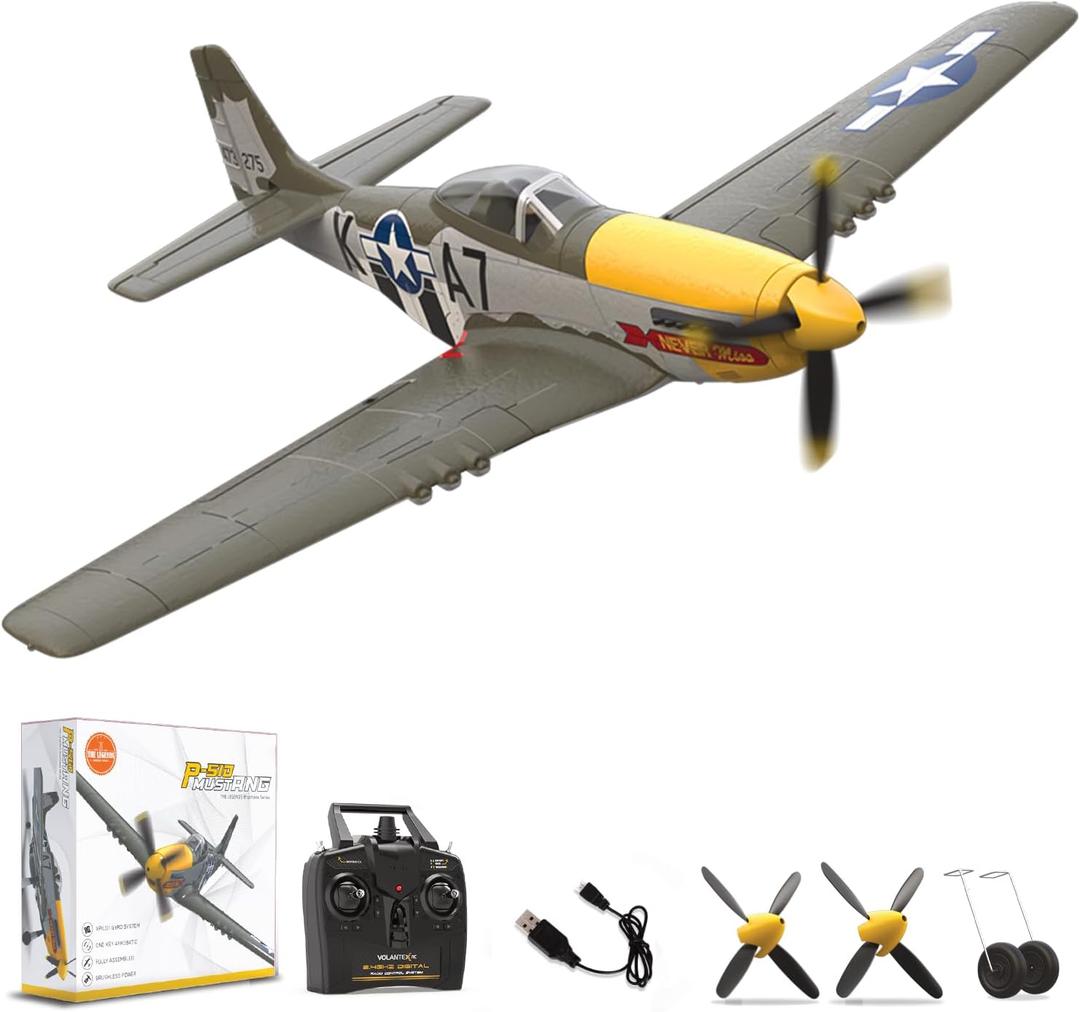 LEAMBE Brushless 4 Channel RC Plane P51D Mustang 500mm Remote Control Airplane Fighter RTF with 6-Axis Gyro, 3 Modes & Aerobatics, 2.4GHz Radio Controlled Aircraft for Beginners & Adults