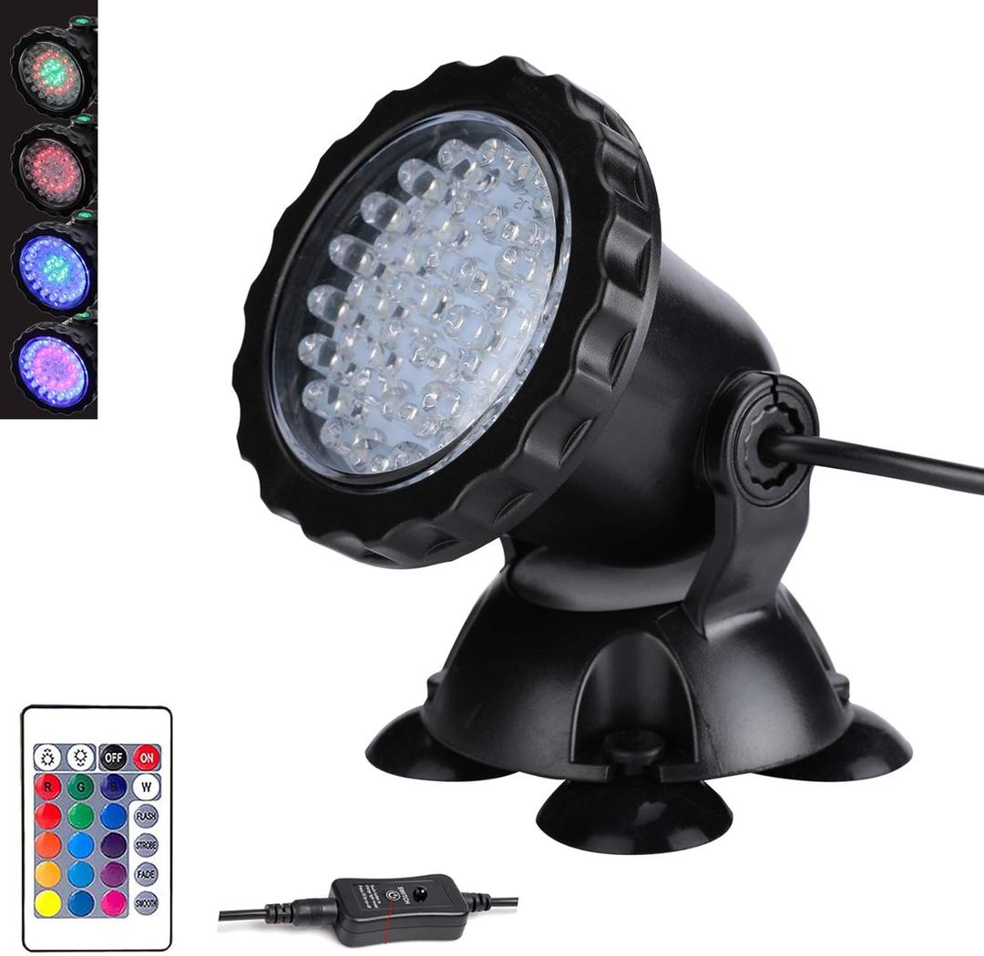 ZHGSERVU Pond Lights LED Underwater, Waterproof Fountain Lights LED Submersible Spotlight Color Changing Landscape Lights with Remote, 36 LED Bulbs Underwater Lights Adjustable