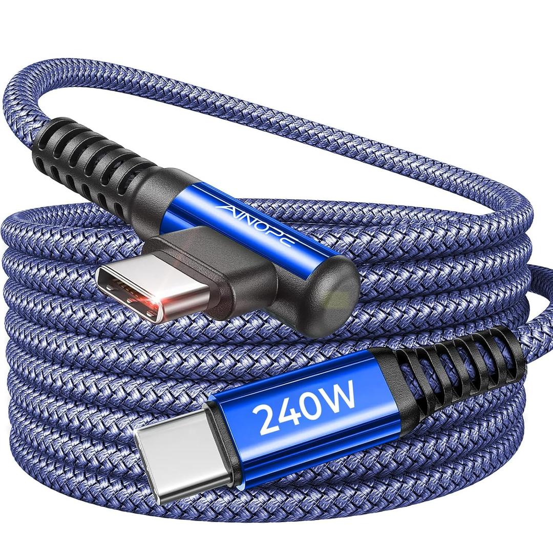AINOPE 240W USB C to USB C Cable Fast Charging 3.3FT,Right Angle Fast Type C Charging Cable Fits iPhone 16 Pro Max Plus,iPhone 15,MacBook Air/Pro,iPad Pro,Samsung,Pixel,All Devices, Blue, 1 Pack
