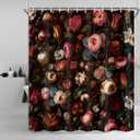 2 x Drgilau Floral Shower Curtain, Black Boho Flower Shower Curtains Vintage Floral Bath Curtain Set Decor, Pink Plant Flower Bathroom Curtains with Hooks for Bathroom Decor 70X90 Inch