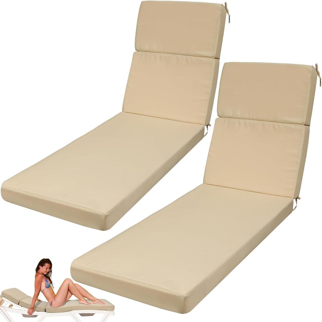 2 Pcs Indoor Outdoor Chaise Lounge Cushions Sponge Bench Outdoor Furniture Chaise Cushions Patio Chair Furniture Replacement (Beige)