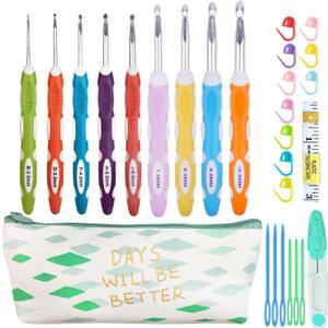 Weabetfu Latest Set of 27 PCS Crochet Hooks Set with Crochet Case Ergonomic Crochet Hook Needles for Arthritic Hands,Standard US Size 2mm-10mm