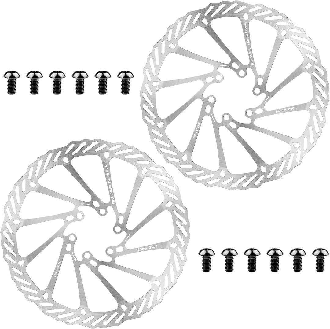 BUCKLOS 2PC Bike Brake Rotors 140mm 160mm 180mm 203mm, MTB Stainless Steel Bicycle Disc Rotors with 12 Bolts for Mountain Road Bike/Ebike/BMX