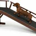 61" Dog Ramp for Bed with Rest Platform & Glow Strips, 20° Gentle Slope, EVA Non-Slip Surface, Removable Safety Rails, Birchwood Solid Wood, for Small, Large & Senior Dogs, Joint Protection, Brown