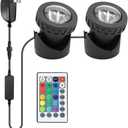 Colored Pond Lights with Timer, RGB Fountain Lights IP68 Waterproof, Underwater LED Dimmable Outdoor Light for Fish Tank Pond Fountain Garden Landscape, 2 in Set
