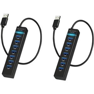 2 Pack 7 Ports USB Hub, Multiple Port USB Adapter with Indictor Light, High Speed Data Transmission Docking Station, Compatible with Mouse, Keyboard, Printer, Windows, MacOS, Linux