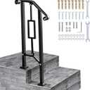 Black Outdoor Handrails - Heavy Duty Double Post Railing Fits 1-2 Steps with Installation Kit - Matt Iron for Concrete Porch