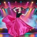 MUNAFIE Women's Long Maxi Dance Skirt - Satin Fairy Skirt for Praise & Cosplay Belly Dance Skirt Rose Red (Pink)