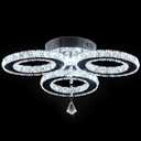 LED Crystal Ceiling Light 13x3.5 Inches 3 Rings Crystal Chandelier Flush Mount Lighting Fixture for Bedroom Hobby Living Room (Cool White)