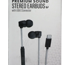 Acoustix Premium Sound Wired Stereo Earbuds with USB-C Connector - Gray / Black 