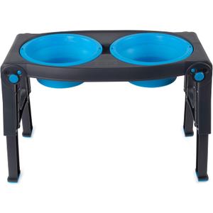 Dexas Pets Adjustable Height Double Pet Feeder, Pro Blue