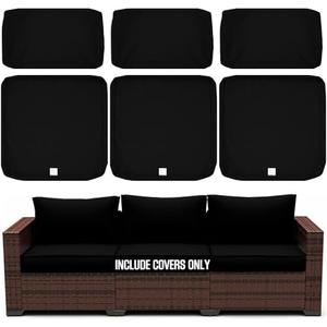 ClawsCover 6Pack Outdoor Patio Seat and Back Cushions Replacement Covers Fit for 3-Seater Wicker Rattan Furniture Conversation Set Sectional Couch,Black-Included Covers Only