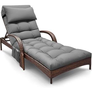 Outdoor Chaise Lounge Chair Cushion, Waterproof Outdoor Chair Cushions for Patio Furniture, 71 x 21 x 4 Inches Replacement Chaise Lounge Cushion with Ties (Grey)