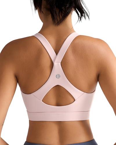 RUNNING GIRL Sports Bra for Women, Strappy Running Padded Sports Bras High Impact Yoga Bra with Sewn in Pads(3138_Pink_XXL)