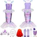 Meland Mermaid Dress - Little Mermaid Costume with Bag for Girls 5-6 Years, Princess Dress Up for Birthday Gift, Halloween Costume (Purple, M)