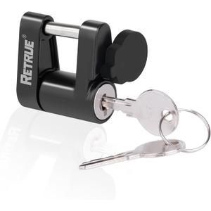 RETRUE Trailer Tongue Coupler Lock with Cap, Trailer Hitch Lock, Dia 1/4 Inch, 3/4 Inch Span for Tow Boat RV Truck Car's Coupler, Black and Silver