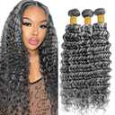 Highlight Grey Human Hair Bundles Deep Wave 22 24 26 Inch P1B/Grey Bundles Human Hair 3 Bundle 300g Total Unprocessed Brazilian Virgin Hair for Black Women
