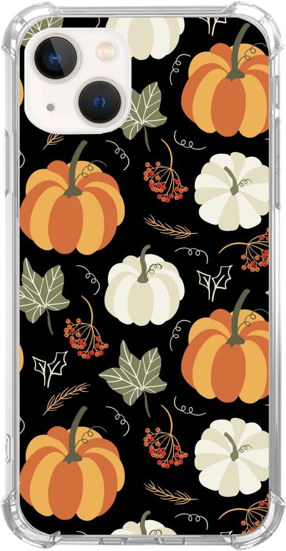 WidofvSpky Trippy Hippie Halloween Phone Case Pumpkin Autumn Fall Cover for iPhone 13, Cute Cats Stars floral Plants Pattern for Girls Boys and Women, Trendy TPU Bumper Case for iPhone 13 