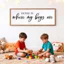 Home Is Where My Boys Are Wall Art: 32 x 12 Inch Rustic Horizontal Framed Sign, Mom of Boys Decor, Boy Room Wall Decor, Wood