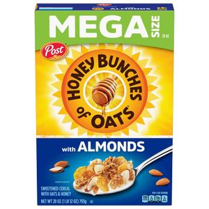 Honey Bunches of Oats with Almonds Breakfast Cereal, Honey Almond Cereal with Oats and Granola Cluster, Whole Grain Breakfast Cereal, 28 oz Mega Size Box, Expiry: 04/15/27